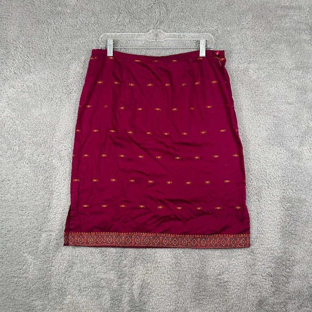 Amanda Smith Skirt Pink Gold Embroidered Trim Straight‎ Lightweight Skirt Size M